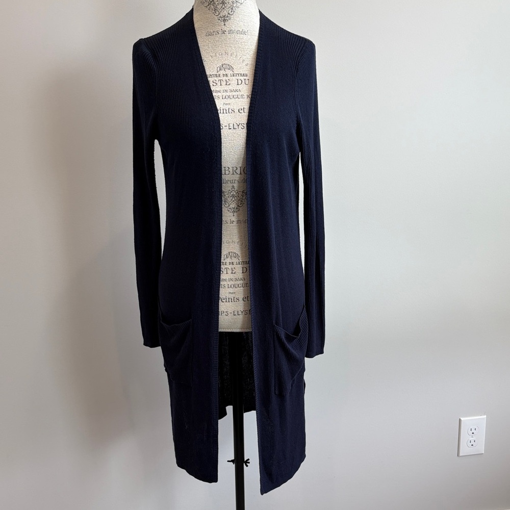 Ann Taylor Factory Navy Open-Front Long Cardigan